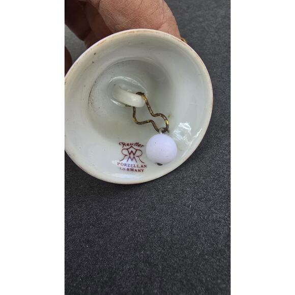 Reutter Porzellan Christmas Bell Ornament Germany Wreath Red Bow Gold Trim Mini - Picture 3 of 4